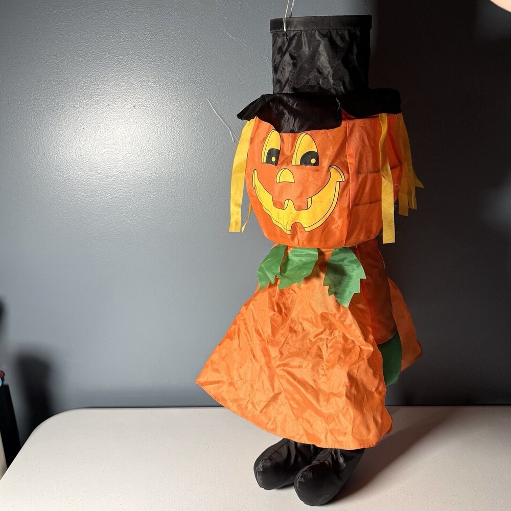 Vintage 26" Pumpkin Lantern W/Feet Halloween‎ 3D 90s Windsock Decoration